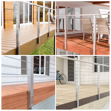 Muzata Side Mount Cable Railing Post 36 Inch 36"x2"x2" Level Drilled Space-Saving Brushed Stainless Steel Cable Railing System Kit Indoor Outdoor with User Guide PF02 LH4S Muzata