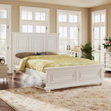 Mirightone King Size Platform Bed with Tall Headboard & Footboard in White Pinewood Mirightone