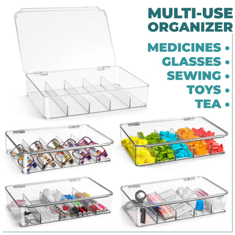 Sorbus Sunglasses Organizer - Plastic Stackable Eyeglass Case Storage Organizer for Multiple Glasses - Reading Glasses, Sunglass Holder with Hinged Lid for Eyewear Display Includes 5 Sections (3 Pack) Sorbus