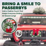 Christmas Car Decoration - Car Christmas Wreath - 2024 Light-Up Christmas Wreath for Car Grill - Fits Jeeps Trucks SUVs RVs Golf Carts and More - 12-Volt Plug-in Wreath Lighting TACTIK
