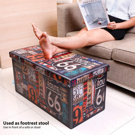 B FSOBEIIALEO Folding Storage Ottoman Bench with Faux Leather Footrest Seat, Coffee Table 30"x15"x15" B FSOBEIIALEO