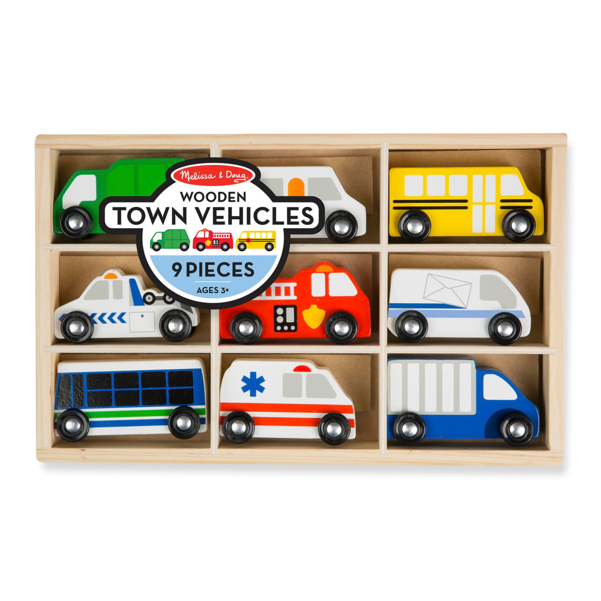 Melissa & Doug Town Vehicles Set in Wooden Tray (9 pcs) Melissa & Doug