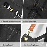 OUNLEN Chef Apron for Men Women Canvas Aprons with 3 Pockets Cross Back Resistant Work Apron for Cooking Grilling Baking BBQ Barber Kitchen (Black) OUNLEN