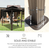 Kozyard 6’ x 8’ BBQ Hardtop Grill Gazebo, Outdoor Barbecue Gazebo with Double Galvanized Metal Roof, Aluminum BBQ Gazebo with 2 Side Shelves for Outdoor Grilling Station (Brown/Hardtop) Kozyard