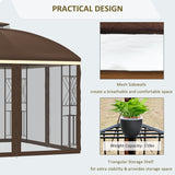 Outsunny 10' x 10' Patio Gazebo with Corner Shelves, Double Roof Outdoor Gazebo Canopy Shelter with Removable Mesh Netting, for Garden, Lawn, Backyard and Deck, Brown Outsunny