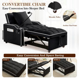 SLEERWAY 3-in-1 Convertible Futon Sofa Bed Chair, Multi-Functional Sleeper Chair Bed with Pull Out Couch and Adjustable Backrest, Modern Velvet Chaise Lounge Armchair for Living Room Bedroom, Black SLEERWAY