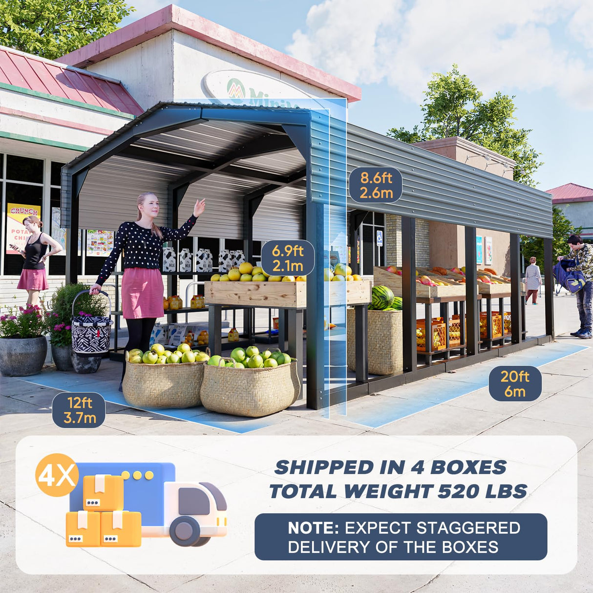 Metal Carport 12x20ft Heavy-Duty | Military-Grade Reinforced Garage Kits with Steel Roof & Hurricane | 550lbs/Sq.Ft Snow/RV/Camper/Truck/Tractor Shelter K Knowbody