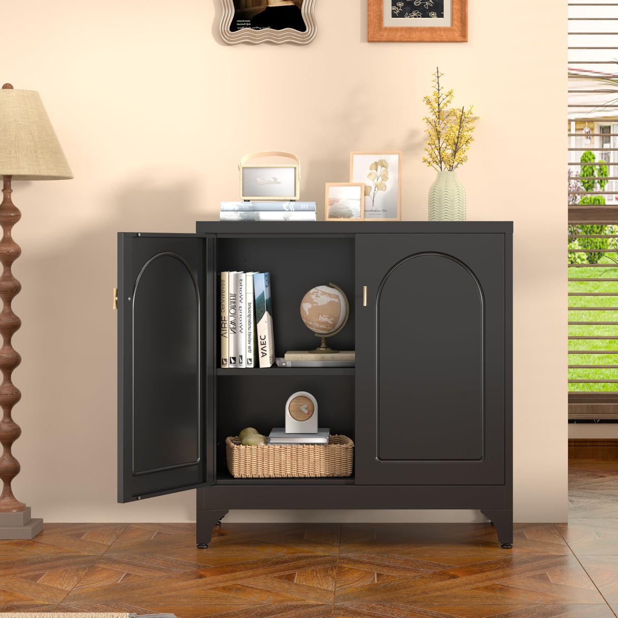 Kubohogar Metal Buffet Cabinet with Storage, Accent Sideboard Cabinet with Doors and Adjustable Shelves, Coffee Bar Cabinet, Kitchen Buffet Storage Cabinets for Living Room, Dining Room, Entryway Kubohogar