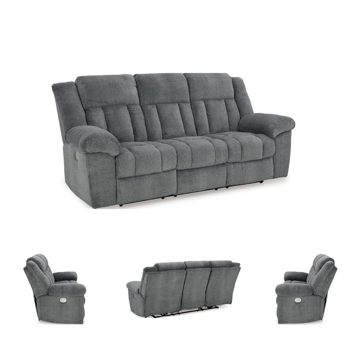 Signature Design by Ashley Tip-Off Modern Wall Hugger Power Reclining Sofa with Adjustable Headrest and USB Ports, Gray Signature Design by Ashley