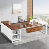 Tribesigns 70.8-Inch Executive Desk with 55-Inch File Cabinet, Large L Shaped Computer Desk with Storage Cabinet and Shelves, Modern L-Shaped Desk for Home Office, Walnut & White Tribesigns