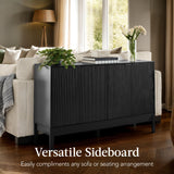 Best Choice Products 55" Modern 4-Door Sideboard Storage Cabinet, Buffet, Media Cabinet, Cupboard, Entryway Accent Table, Bookcase w/Reed Panels and Adjustable Shelves - Black Best Choice Products