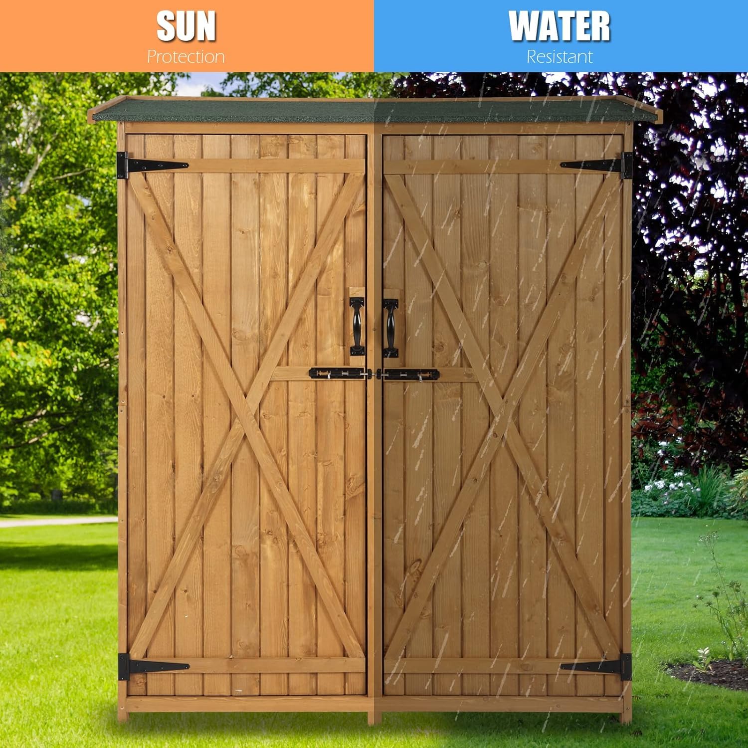 VINGLI Outdoor Wood Storage Shed with Lockable Design, Extra Large Capacity Outside Cabinet Tool Shed with Shelves, Garden Sheds & Outdoor Storage Made with Waterproof roof for Garden, Yard,  - WoodArtSupply