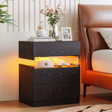 IRONCK Night Stand, LED Nightstand with 3 Drawers, Modern Bedside Table with Storage, End Table for Bedroom, Black IRONCK