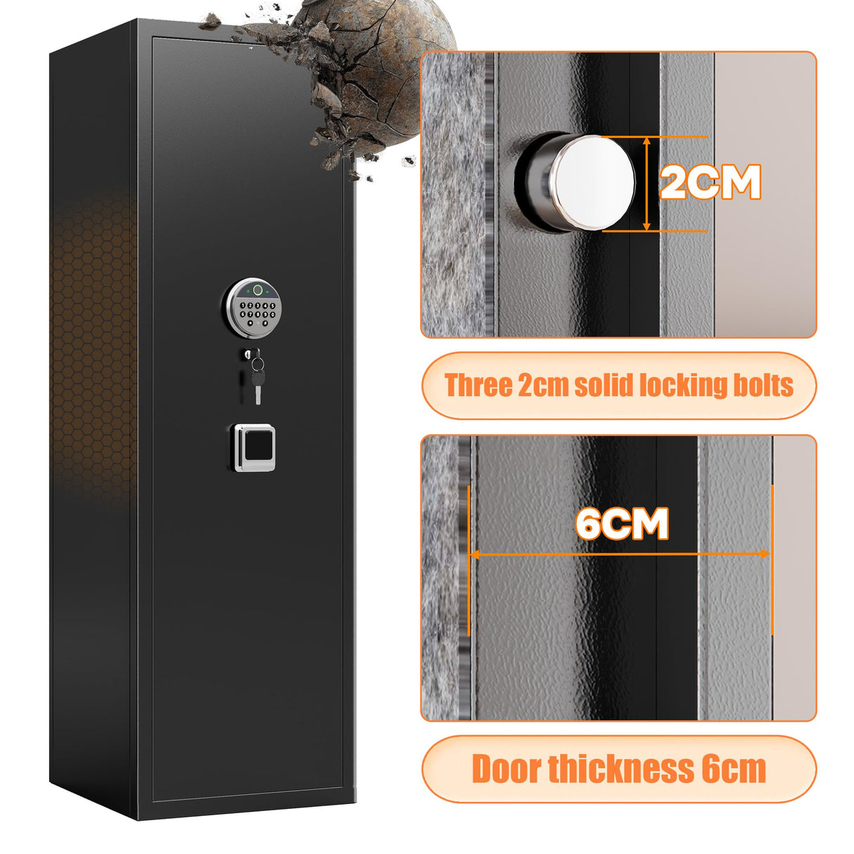 8-12 Fingerprint Gun Safe for Rifles and Pistols,No Assembly Required,Gun Safes for Rifle and Password Lock, Gun Cabinet for Home with Adjustable Shelves Metallitrend