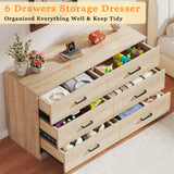 LIMGLIM 6 Drawer Dresser for Bedroom, Wooden Chest of Drawers with Metal Handles, Mid Century Modern Bedroom Dressers, TV Stand Large Storage Organizer for Living Room, Entryway, Light Oak LIMGLIM