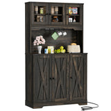 DWVO 71" Tall Kitchen Pantry Storage Cabinet with Charging Station, Kitchen Hutch Cabinet with Storage Drawers, Farmhouse Freestanding Cupboard Cabinet for Dining Room,Dark Rustic Oak DWVO