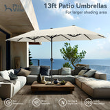 PHI VILLA 13ft Large Patio Umbrellas, Double-Sided Outdoor Market Rectangle Umbrella for Outside, Ivory PHI VILLA