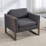 Kmax Modern Accent Chairs Set of 2, Charcoal Fabric Upholstered Club Chair, Comfy Arm Reception Chairs Living Room Chair for Hotel Conference, Walnut Wood Kmax