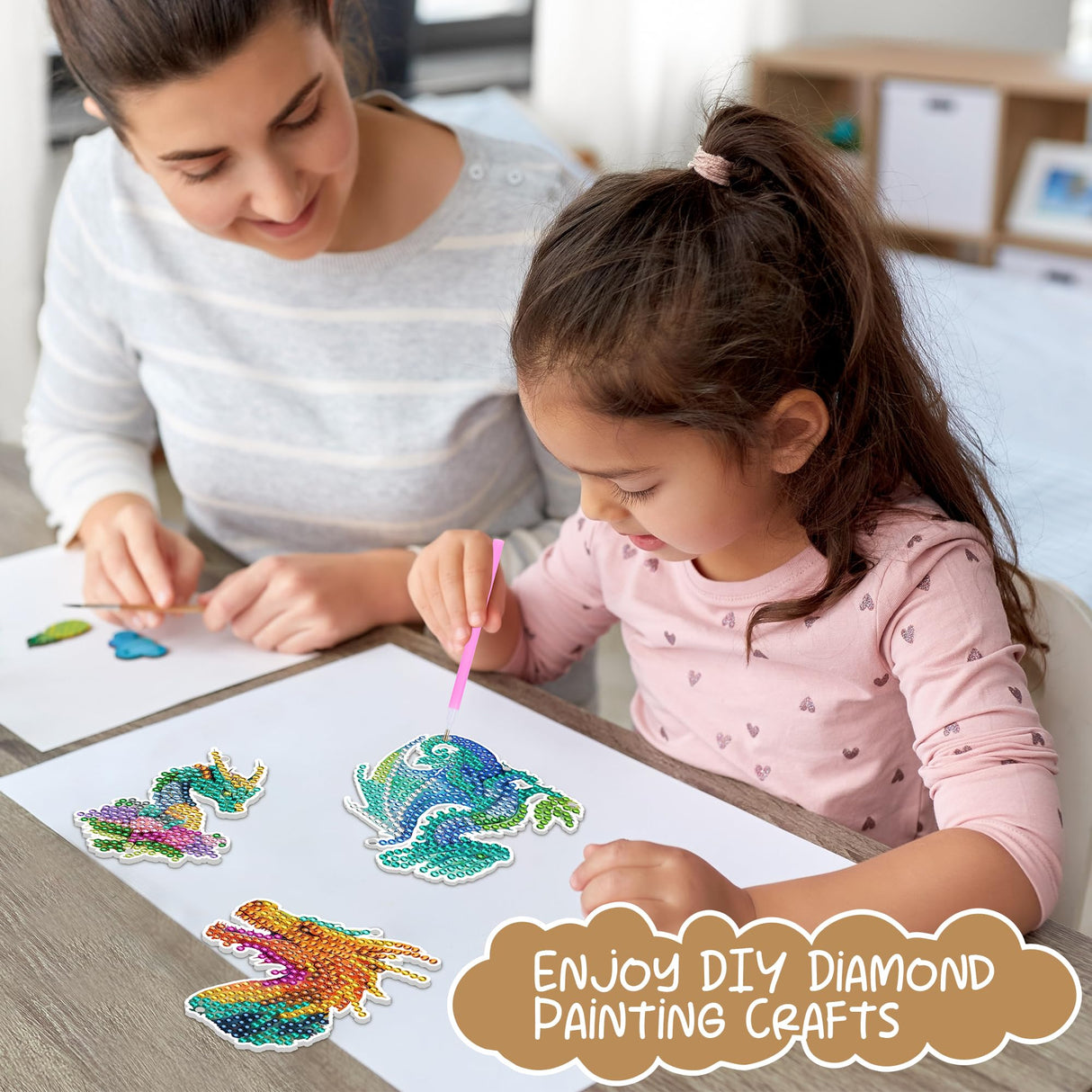 Sitsink Dragon Diamond Painting Wind Chimes - 6 Pcs Art Kits for Adults, Legend Animal Suncatchers Sitsink