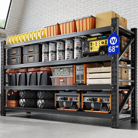 Yizosh 68" W Metal Garage Storage Shelves,Heavy Duty Adjustable Steel Organization Shelving,Utility Rack Shelf,68" W x 24" D x 63" H for Basement,Warehouse,Industrial Yizosh