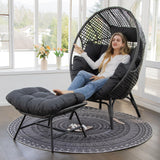 NICESOUL Patio Egg Chair with Ottoman, Indoor Outdoor Egg-Shell Lounge Chair, Cozy Oversized Round Circle Chair, 440lbs Boho Rattan Egg-Shaped Papasan w/Cushion for Living Room, Exterior, Porch, Gray NICESOUL