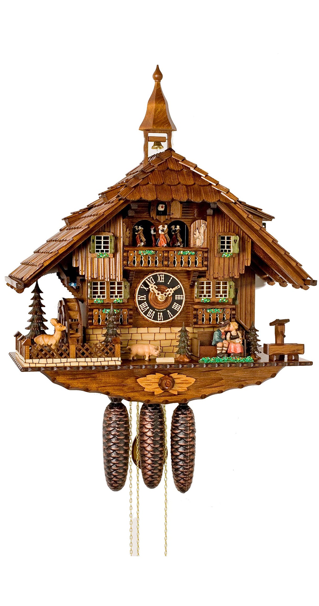 German Cuckoo Clock 8-day-movement Chalet-Style 23.00 inch - Authentic black forest cuckoo clock by Hönes Hönes