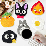 PUNICA Punch Needle Kit for Beginners, Kids & Adults Coaster Set of 6, Easy DIY Embroidery Set Starter Craft Gift with Cute Cartoon Decoration PUNICA