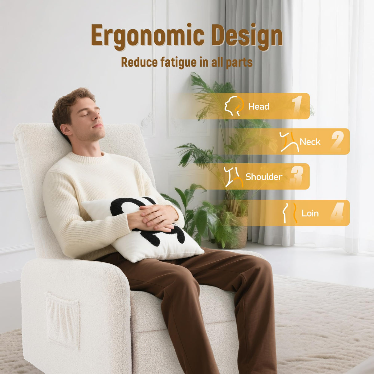 Korser 360° Swivel Glider Chair, Rocking Chair Nursery with Side Pockets, Deep Cushioned Seat, Nursery Chair with Steel Structure Base, Sherpa Swivel Chairs for Living Room, Bedroom, Baby Room Korser