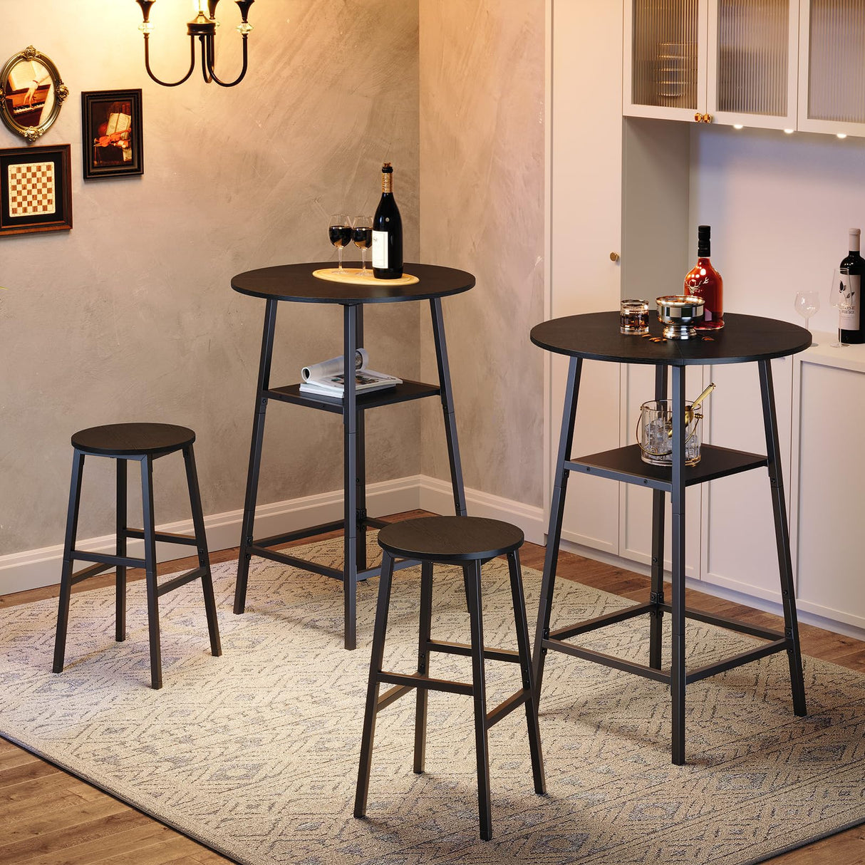MAHANCRIS Round Bar Table, 37.4" High Pub Table, 2-Tier Counter Height Cocktail Table, High Top Tables with Storage, Bistro Tables for Small Spaces, Easy to Assemble, Black BTHB12501 MAHANCRIS