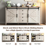 Farmhouse Dresser for Bedroom, Chests of Drawers for Clothes, 4 Drawers Dresser with Sliding Barn Door, White Dresser Wood, 60” Wide Dresser with Storage Organizer for Kids, Tall TV Stand GlouMod