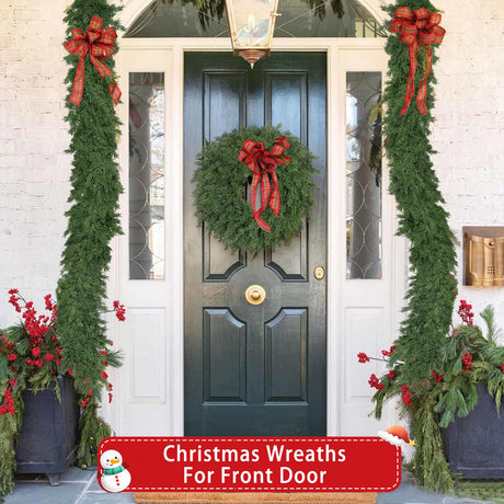 26 Inch Christmas Wreaths for Front Door Realistic Large Winter Greenery Pine Cedar Wreaths for Windows Xmas Holiday Home Table Mantle Yard Farmhouse Wall Door Porch Hanging Decor Outdoor Indoor RHTRJ