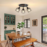 Baocuz 3-Light Kitchen Flush Mount Ceiling Light, Adjustable Multi-Directional Ceiling Light Fixture, Farmhouse Black Metal Cage Close to Ceiling Lamp for Dining Room Bedroom Hallway Baocuz