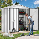 DWVO 6x4ft Metal Outdoor Storage Shed, Waterproof Tool Shed Heavy-Duty Storage Unit with Lockable Door and Vents, Ideal for Bicycles, Tools, Lawnmowers, Backyards, Patios, Lawns - White DWVO