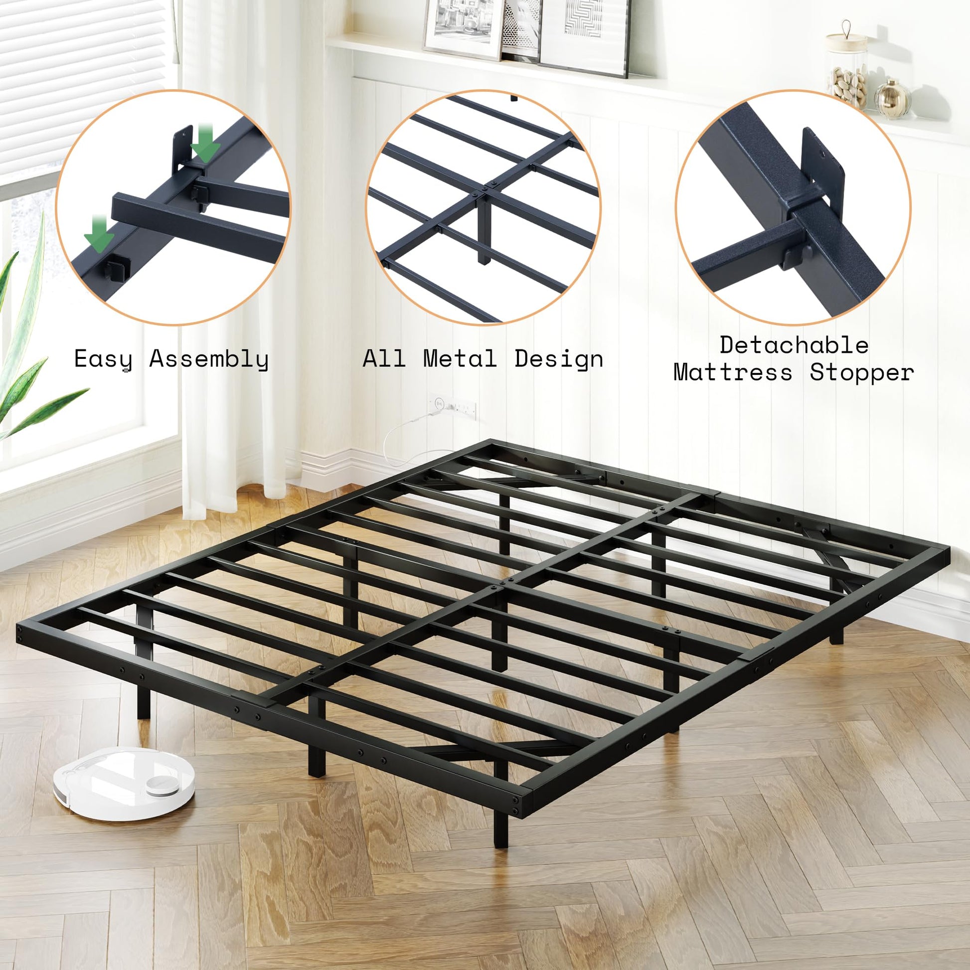 AMERLIFE Floating Bed Frame with LED Lights - Heavy Duty Black Metal Platform, No Box Spring Needed - WoodArtSupply