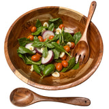 Acacia Wooden Salad Bowl with 2 Serving Spoons – Large Wood Fruit Bowl, Perfect for Salad, Popcorn, and Pasta, Ideal Housewarming Gifts for New Home, Rustic Wooden Serving Bowl Set Shalinindia