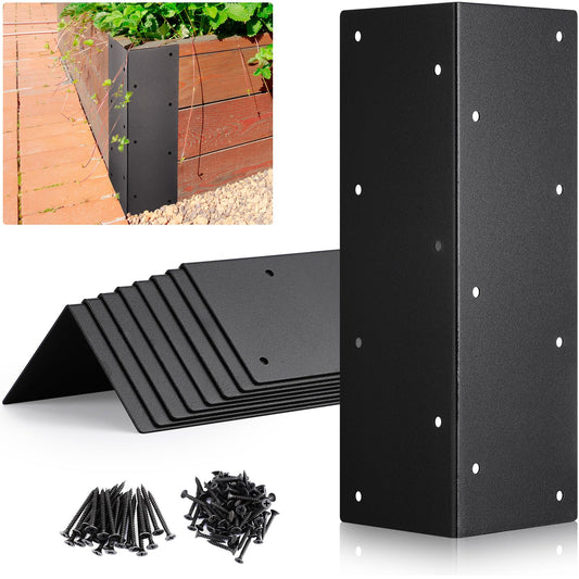 Hicarer 8 Set Raised Garden Bed Corner Brackets with Screws for 10"-12" Height Bed, Metal Raised Bed Corner Brackets for Wood Frame, Rust Resistant Raised Bed Brackets for Flower Vegetable (Black)