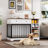 Dog Crate Furniture 47”, Large Dog Crate TV Stand with 2 Drawers and 4 Shelves, Wooden Dog Kennel Indoor, Decorative Dog Cage with Storage for Large Dogs, White GarveeHome