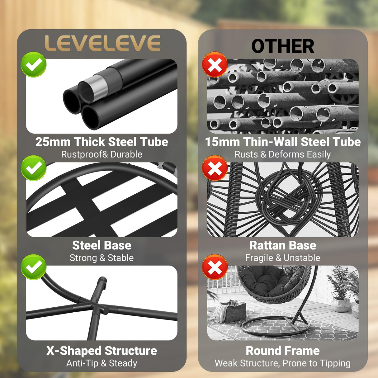 LEVELEVE Egg Chair with Stand,Patio Rattan Wicker Hanging Swing Egg Chair Hammock Chair for Bedroom Porch Garden,Thickened Aluminum Alloy Steel Frame and UV Resistant Cushion,350LBS Capacity(Grey) LEVELEVE