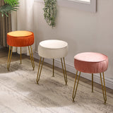 IBUYKE Velvet Round Footrest Stool Ottoman, Makeup Vanity Stool Side Table, Velvet Dressing Table Seat, Pouf Couch Stool, Golden Steel Legs, Creamy-White LG-30M IBUYKE