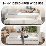 GM Ultra Queen Size Upholstered Daybed with Twin Size Trundle and USB Port, Comfy Linen Fabric Corner Day Bed Frame, Modern L Shaped Sofa Bed Frame with Wood Slats, Easy Assembly, Beige GM Ultra