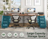 TVU 110" 2 Person Desk with 8 Drawers, Large Writing Home Office Desks with Outlets, I Shaped Workstation Double Desk Drawer Organizers (Rustic) TVU