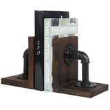 MyGift Dark Brown Industrial Pipe & Rustic Wood Bookends, Set of 2 MyGift