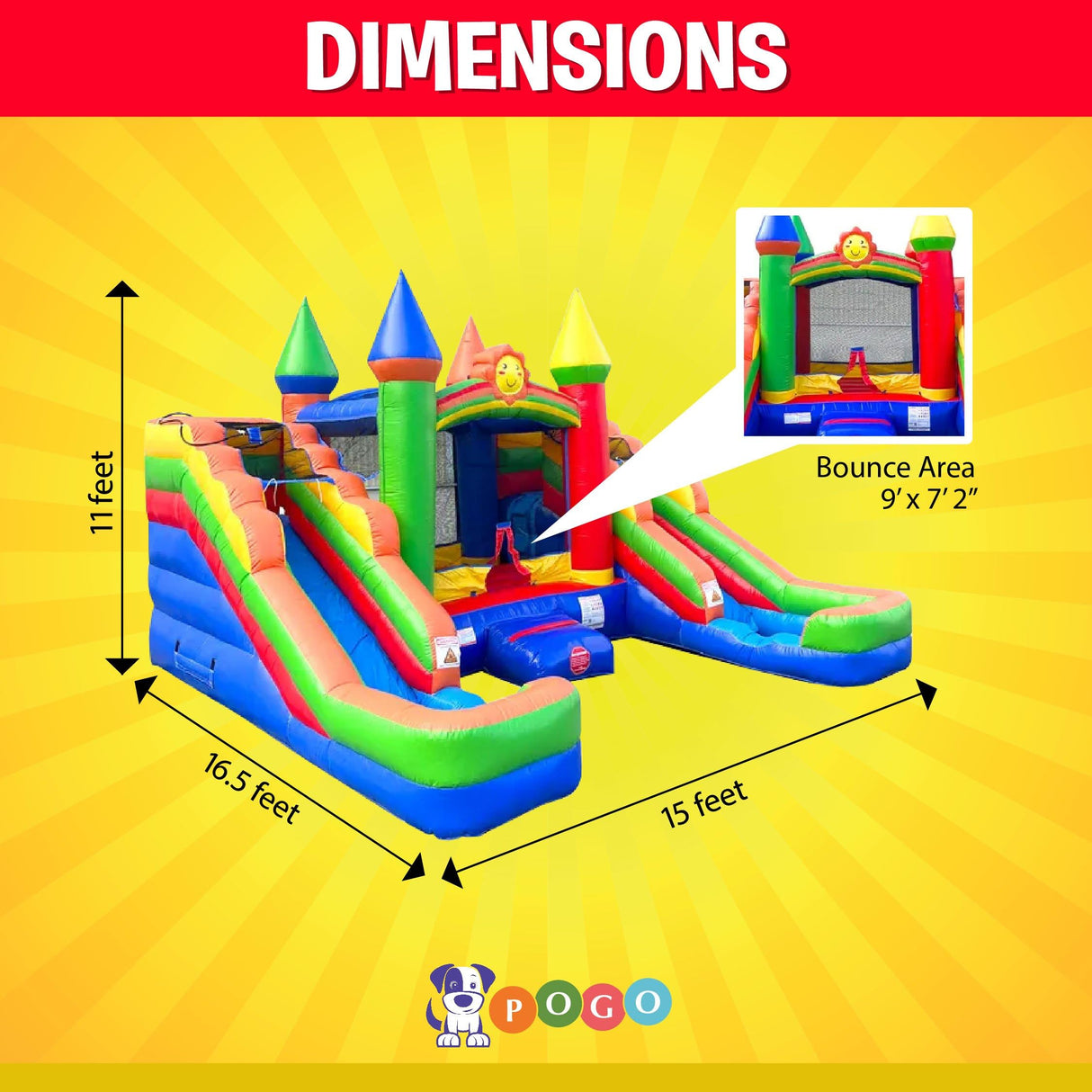 Inflatable Bounce House and Double Slide Combo Unit (Without Blower) - 16.5 x 15 x 11 Foot- Crossover Rainbow Castle Combo Bouncer, Kids Outdoor Toys, Jumpers for Kids Pogo Bounce House