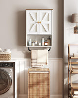 CHOEZON Bathroom Wall Cabinet, Medicine Cabinet with Open Partition and Towel Bar, Rustic Storage Cabinet with Open and Hidden Storage Space, for Bathroom, Living Room, Kitchen, White and Walnut CHOEZON