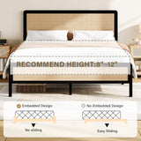 CHABUILDREARK Rattan Bed Frame Queen, Metal Platform Bed with Headboard, Bed Frame Queen Size with Steel Slats Support, No Box Spring Needed, Noise-Free, Easy Assembly, Black CHABUILDREARK