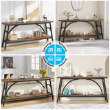 Tribesigns Extra Long Sofa Tables, 70.8”Console Table for Entryway, Wood Console Table 2 Tier TV Stand, Behind Couch Table for Living Room, Rustic Brown Black Tribesigns