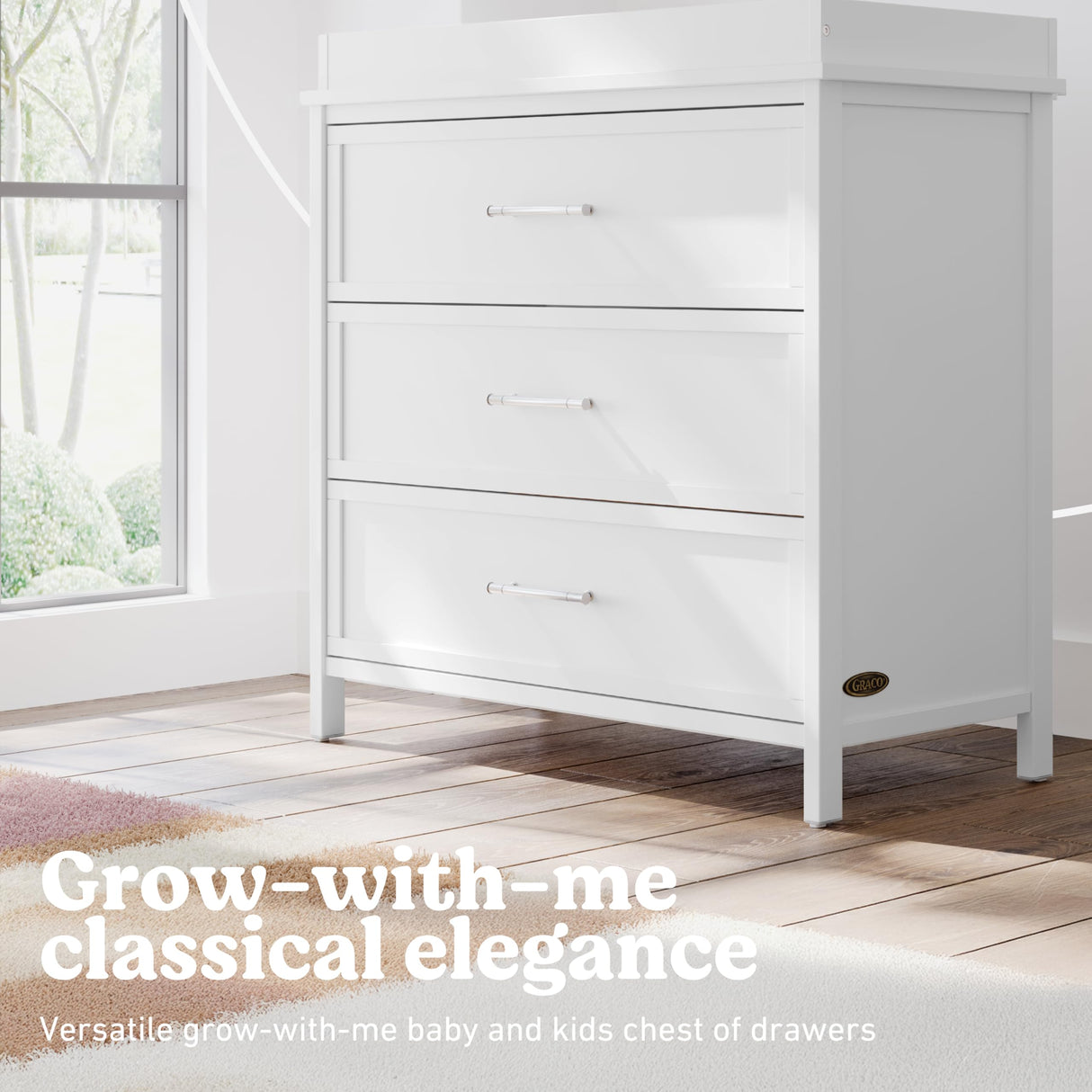 Graco Classic 3 Drawer Changing Table Dresser (White) - GREENGUARD Gold Certified Baby Dresser with Changing Table Top, Includes Interlocking Drawer System Graco