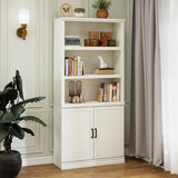 70 Inch Tall Bookcase with Doors, Library Office Bookshelf with Adjustable Shelves, Floor Standing Storage Cabinet for Bedroom Living Room Organizer with Anti Tipping Kit, Soft White Finish Bevfint