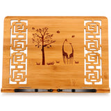 MEGREZ Book Stand for Reading (13.2 x 9.4 inch) Bamboo Cookbook Stand Holder for Kitchen, Adjustable Book Holder Stand for Tablet/Textbook Holder/Hollow Bookrest Stand, Giraffe and Tree MEGREZ