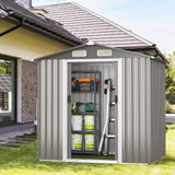 HAPPYGRILL 6 x 4 ft Outdoor Metal Storage Shed, Galvanized Steel Shed with Tilted Roof, Lockable Sliding Doors & 4 Air Vents, Utility Shed for Backyard Garden Patio Lawn HAPPYGRILL